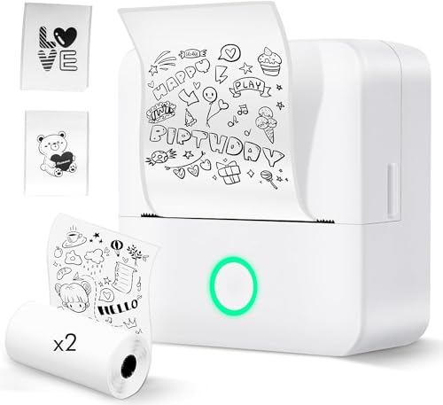 Etikettendrucker Selbstklebend, 2 Roll Etikettiergerät Mini Label Printer Ettikettiergeraet Labeldrucker Beschriftungsgerät Selbstklebend mit iOS und Android Vielseitiger Beschriftungsgerät Bluetooth von Lovcoyo