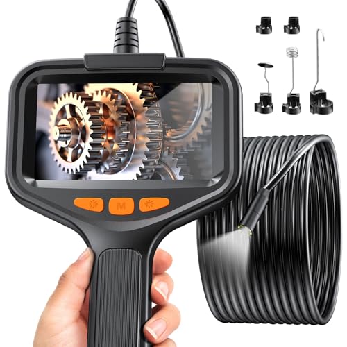 Lovcoyo 4.3" Endoskopkamera mit Licht, 1080 HD Industrie Endoskop Rohrkamera mit 8 Einstellbaren LEDs, Bildschirm Inspektionskamera Livebild IP67 Wasserdicht 16.5FT/5M Schlangenkamera, 2600mAh Akku von Lovcoyo