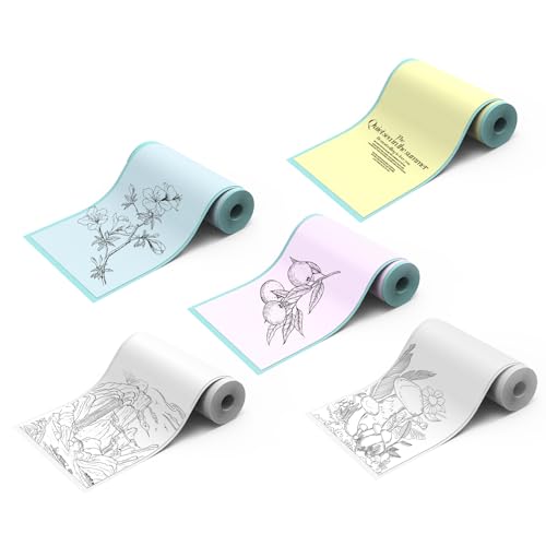 Lovcoyo 5 Rollen Druckerpapier, Mini-Sticker-Druckerpapier, Thermopapier, 57 x 25 mm, Mini Wireless Mobile Instant Printer, weiß/gelb/blau/rosa, Mini-Taschen-Thermo-Pinterpapier von Lovcoyo