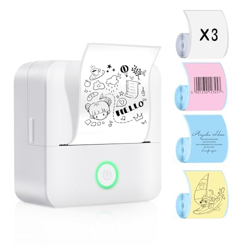 Lovcoyo Etikettendrucker Selbstklebend, 6 Roll Etikettiergerät Mini Label Printer Ettikettiergeraet Labeldrucker Vielseitiger Beschriftungsgerät Selbstklebend mit iOS Android Bluetooth von Lovcoyo