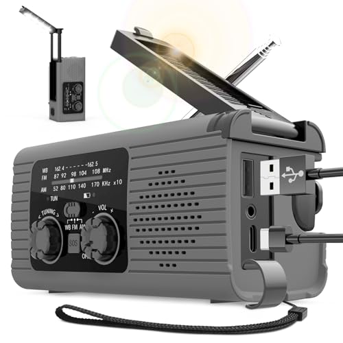 Lovehomily Lovehomily Tragbares Notfallradio Solar Hand Crank Radio, SOS Alarm Radios AM/FM Winden Sie Radio mit LED -Taschenlampe for Campingreisen im Freien (Grau) von Lovehomily