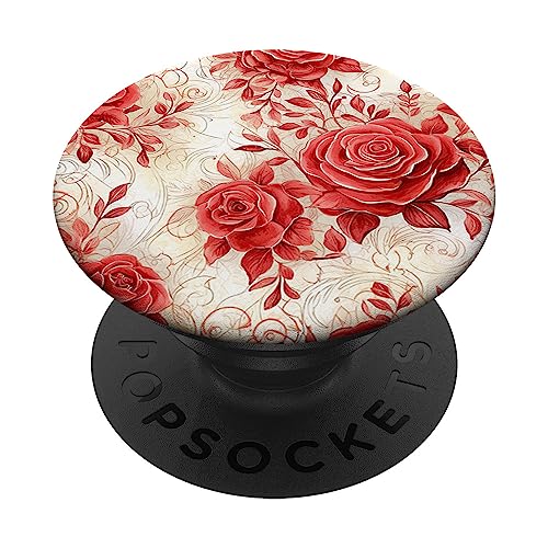 rote Rose schönes Rosenmuster PopSockets mit austauschbarem PopGrip rote Rose schönes Rosenmuster PopSockets mit austauschbarem PopGrip von Lovely Pattern Designs