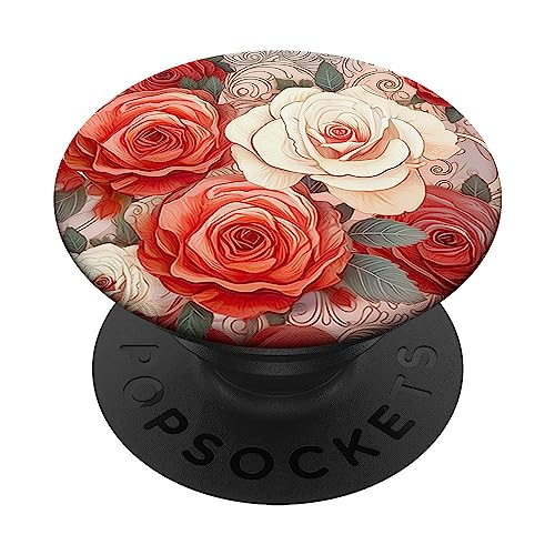 rote Rose schönes Rosenmuster PopSockets mit austauschbarem PopGrip rote Rose schönes Rosenmuster PopSockets mit austauschbarem PopGrip von Lovely Pattern Designs