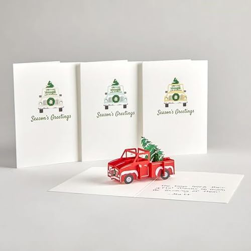 Lovepop® 3D Pop-Up Weihnachtstruck Notizkarten 4er-Pack | einzigartiges Notizkartenpaket mit Truck und Weihnachtsbaum | 4 besondere Weihnachts-Grußkarten in verschiedenen Farben von Lovepop