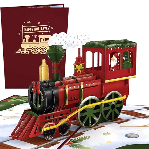 Lovepop® Santa Express Zug Pop-Up Karte Weihnachten 3D Weihnachtskarte Weihnachtszug | Versteckfach für Geldgeschenke & Gutscheine | inkl. Umschlag | Ausziehbare Notiz von Lovepop