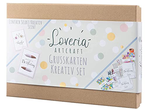 Loveria Grußkarten Kartenbastelset für Erwachsene zum Selbst Gestalten - 16 hochwertige Karten, Umschlag, Sticker, kreative Einladungen basteln von Loveria