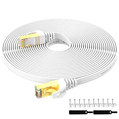 Cat7 Ethernet Kabel 10m,Lan Kabel Netzwerkkabel Cat 7 33ft mit RJ45 Stecker,Internet Patchkabel für Switch Router Modem Patch Panel PC-Weiß-With Cable Clips von Lovicool