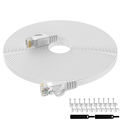 Lovicool 15m Netzwerkkabel Cat6 Flach Ethernet-Kabel 1000Mbit/s Hohe Geschwindigkeit LAN Kabel Internetkabel Kompatibel mit Desktop-PC Laptop Router Modem Switch Weiß von Lovicool