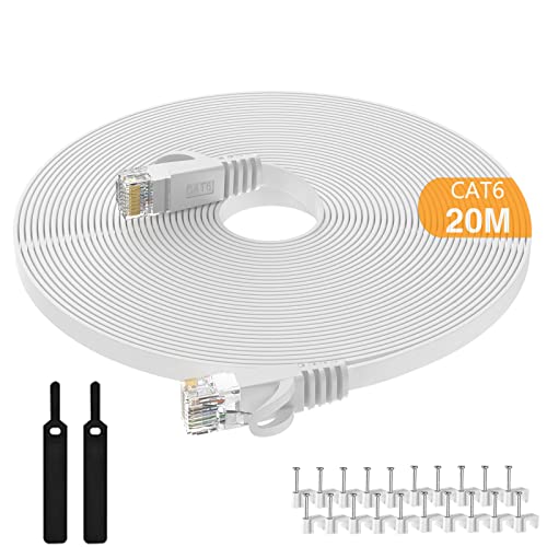 Lovicool CAT 6 Ethernet Kabel 20m,Flach Lan Netzwerkkabel 1000Mbit/s RJ45 für PS5 Router Modem TV Switch Laptop-Weiß von Lovicool