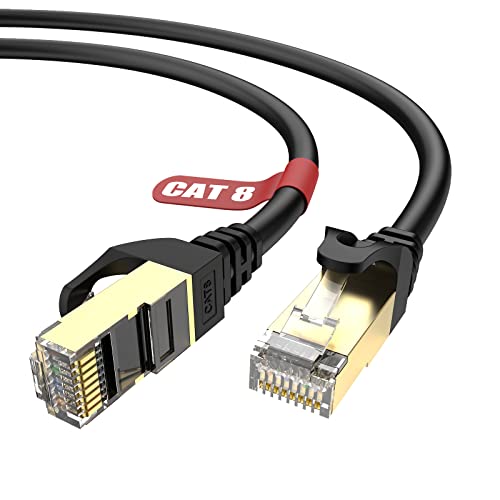 Lovicool Cat 8 Ethernet-Kabel 10M, 40Gbps/2000Mhz High-Speed runde RJ45 LAN-Netzwerkkabel, SFTP-geschirmtes Internetkabel, Internet-Patchkabel für Switch, Router, Modem, Patch-Panel, PC von Lovicool