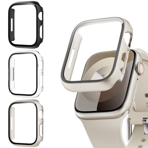 Lovmunia 3-Stück Schutzhülle mit Displayschutzfolie Kompatibel mit Apple Watch SE/6/5/4 44mm, Rundum Ultradünne Hard Gehäuse Eingebaut Kratzfest Gehärtetes Glas Schutzfolie für iWatch 44mm von Lovmunia