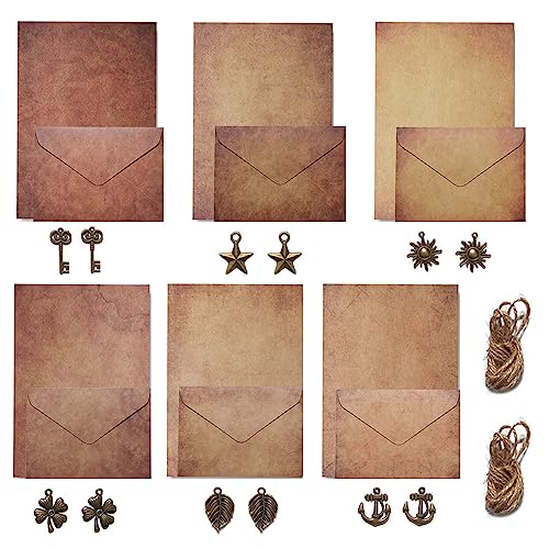 Lowats Vintage Briefpapier Briefumschlag Set Umschläge Antik Kraftpapier 24 Altes Papier 12 UmschlägenAntiklook Antiken Briefpapier Sets Vintage Schreiben Briefpapier 12 Hanfseilen 12 Metallbeschläge von Lowats