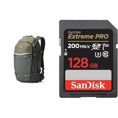 Lowepro Flipside Trek 450 Rucksack, Kamerarucksack für DSLRs und mehrere Objektive & SanDisk Extreme PRO SDXC UHS-I Speicherkarte 128 GB von Lowepro