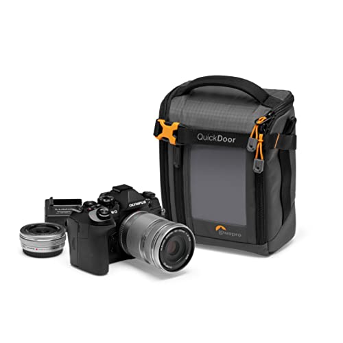 Lowepro GearUp Creator Box Medium II, spiegellose Kameratasche und DSLR-Kameratasche, schnell zugängliche Kameratasche aus recycelten Stoffen, gepolsterter orangefarbener Innenteiler, grau von Lowepro