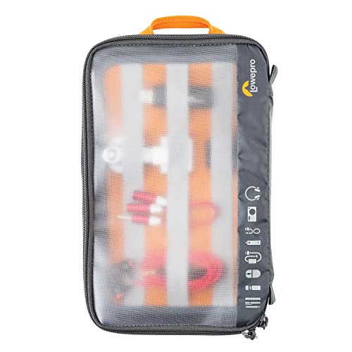 Lowepro GearUp Pouch Large, Travel Essentials Case, Reisetasche für PC-Kabel, Adapter, Akkus, Ladegeräte, Kleine Kameras & USB-Sticks, Laptop-Zubehörtasche, Hergestellt aus Recyclingmaterial, Grau von Lowepro