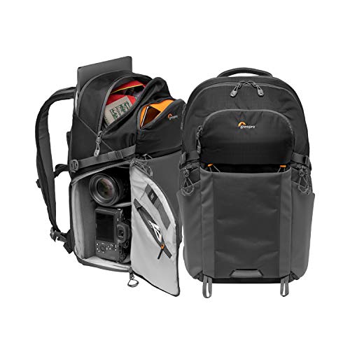 Lowepro LP37255-PWW Photo Active Outdoor-Fotorucksack (mit QuickShelf Einteiler, fasst 15“ Laptop/iPad/ 3L Trinkbeutel, für CSC von Sony, Canon, Nikon, Gimbals, Drohnen, DJI, Osmo, Mavic) schwarz/grau von Lowepro