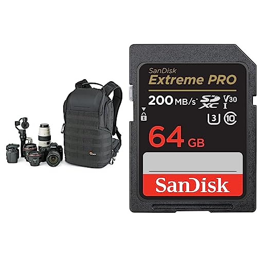 Lowepro ProTactic 350 AW II Modularer Rucksack mit Allwetterhülle & SanDisk Extreme PRO SDXC UHS-I Speicherkarte 64 GB von Lowepro