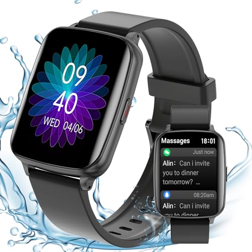 Loyaa Smartwatch Herren 1.8 Zoll HD Touchscreen IP68 Wasserdicht 100+ Sportmodi Uhren mit Herzfrequenzmonitor Schlafmonitor SpO2 Schrittzähler Fitnessuhr mit Nachrichtenalarm (Helles Schwarz) von Loyaa