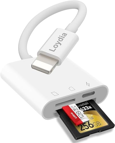 Loydia 3 in 1 SD-Kartenleser für iPhone, SD/TF Kartenleser Adapter für gleichzeitiges Laden und Kartenlesen, SD Kartenleser für iPhone iPad, Fotografie Speicherkartenadapter für iPhone 8/11/12/13/14/X von Loydia