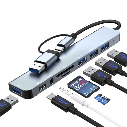 Loydia USB C Hub, 8 in 2 USB Hub 3.0 Multiport Adapter mit USB 3.0 Anschlüssen, SD/TF-Kartenleser, USB-C&3*USB 2.0 Datenanschlüsse, 3,5 mm Audio Anschlüsse, USB Verteiler für MacBook Air/Pro, Galaxy von Loydia