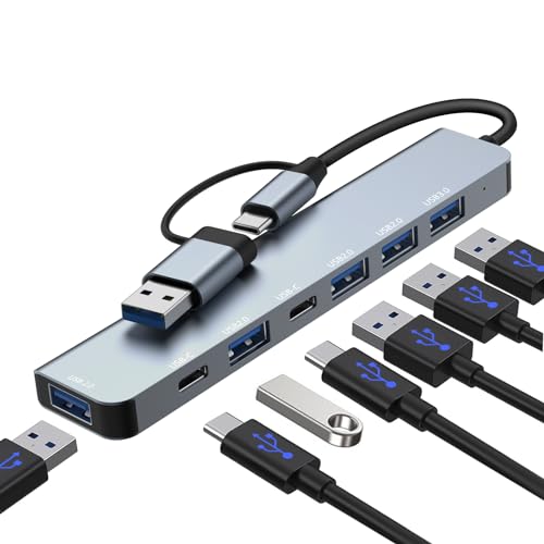 Loydia USB C Hub Adapter, 7 in 2 USB Hub 3.0 Multiport Adapter mit USB 3.0, 2*USB-C&4*USB2.0 Datenanschlüsse, USB C Multiport Splitter - USB Typ C Hub für Laptop, Galaxy, Steam Deck, MacBook Air/Pro von Loydia