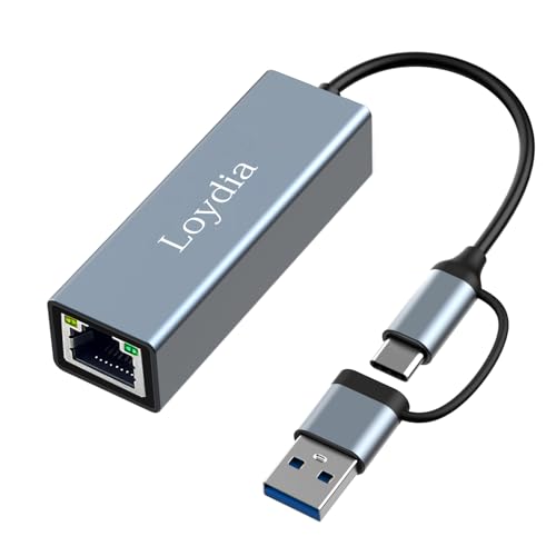 Loydia USB C auf Ethernet Adapter, USB 3.0 auf RJ45 1000Mbps Gigabit LAN Adapter kompatibel für iPhone 15 Pro/Pro Max, MacBook Pro 2019/2018/2017, MacBook Air und mehr von Loydia