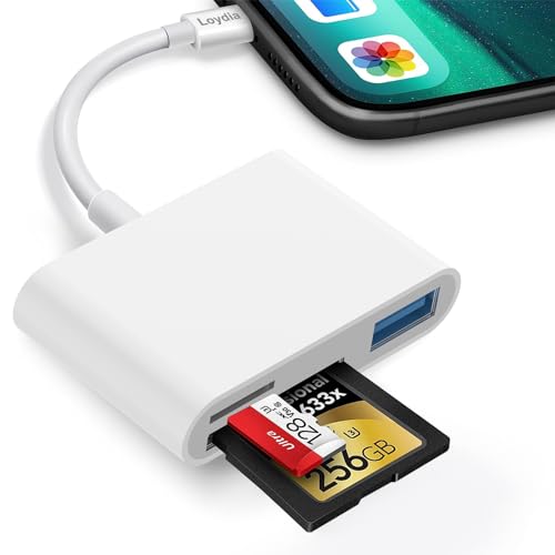 SD-Kartenleser für iPhone iPad, 3 in 1 Speicherkartenleser-Adapter mit USB-Anschluss, Kamera-Kartenleser mit SD- und TF-Kartenschlitzen, unterstützt SD/Micro SD/SDHC/SDXC/MMC von Loydia