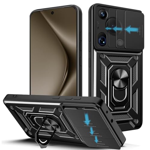 Loyhee Hülle für Huawei Pura 70 Ultra (6.8"), Kameraschutz Handyhülle mit 360 Grad Ring Ständer Weich TPU Bumper Stoßfest + Hart PC Rückseite Kratzfest Tough Armor Schutzhülle - Schwarz von Loyhee
