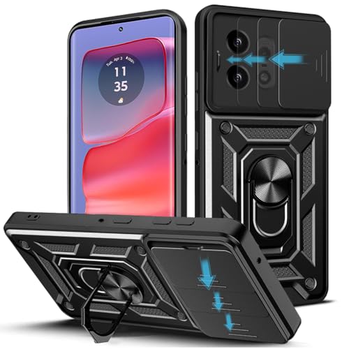Loyhee Hülle für Motorola Edge 50 Pro (6.7"), Kameraschutz Handyhülle mit 360 Grad Ring Ständer Weich TPU Bumper Stoßfest + Hart PC Rückseite Kratzfest Tough Armor Schutzhülle - Schwarz von Loyhee