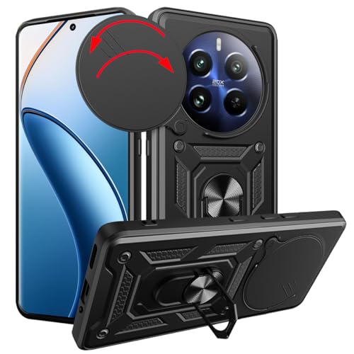 Loyhee Hülle für Realme 12 Pro/Realme 12 Pro Plus (6.7"), Kameraschutz Handyhülle mit 360 Grad Ring Ständer Weich TPU Bumper Stoßfest + Hart PC Rückseite Kratzfest Tough Armor Schutzhülle - Schwarz von Loyhee