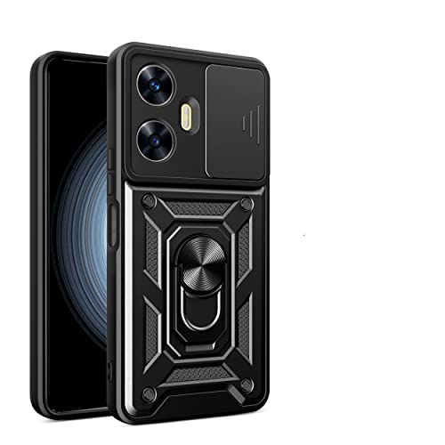 Loyhee Hülle für Realme narzo N55 / Realme C55 4G (6.72"), Kameraschutz Handyhülle mit 360 Grad Ring Ständer Weich TPU Bumper Stoßfest + Hart PC Rückseite Kratzfest Tough Armor Schutzhülle - Schwarz von Loyhee