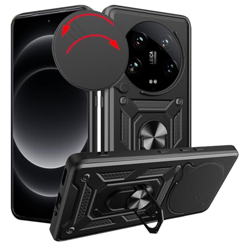 Loyhee Hülle für Xiaomi 14 Ultra 5G (6.73"), Kameraschutz Handyhülle mit 360 Grad Ring Ständer Weich TPU Bumper Stoßfest + Hart PC Rückseite Kratzfest Tough Armor Schutzhülle - Schwarz von Loyhee