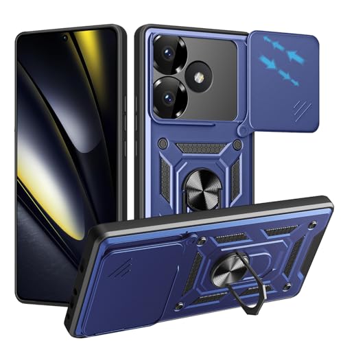 Loyhee Hülle für Xiaomi Poco F6 (6.7"), Kameraschutz Handyhülle mit 360 Grad Ring Ständer Weich TPU Bumper Stoßfest + Hart PC Rückseite Kratzfest Tough Armor Schutzhülle - Blau von Loyhee