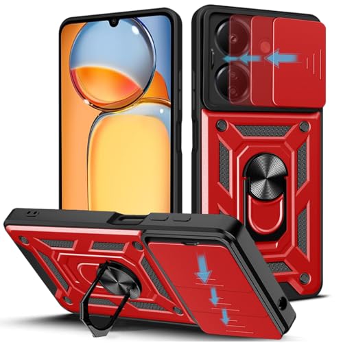 Loyhee Hülle für Xiaomi Redmi 13C / Poco C65 4G (6.74"), Kameraschutz Handyhülle mit 360 Grad Ring Ständer Weich TPU Bumper Stoßfest + Hart PC Rückseite Kratzfest Tough Armor Schutzhülle - Rot von Loyhee