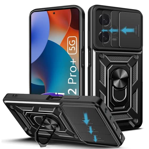Loyhee Hülle für Xiaomi Redmi Note 12 Pro Plus 5G (6.67"), Kameraschutz Handyhülle mit 360 Grad Ring Ständer Weich TPU Bumper Stoßfest + Hart PC Rückseite Kratzfest Tough Armor Schutzhülle - Schwarz von Loyhee