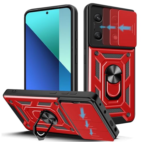 Loyhee Hülle für Xiaomi Redmi Note 13 4G (6.67"), Kameraschutz Handyhülle mit 360 Grad Ring Ständer Weich TPU Bumper Stoßfest + Hart PC Rückseite Kratzfest Tough Armor Schutzhülle - Rot von Loyhee