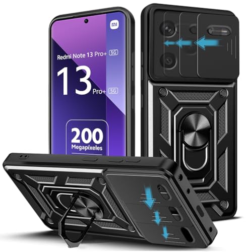 Loyhee Hülle für Xiaomi Redmi Note 13 Pro Plus 5G (6.67"), Kameraschutz Handyhülle mit 360 Grad Ring Ständer Weich TPU Bumper Stoßfest + Hart PC Rückseite Kratzfest Tough Armor Schutzhülle - Schwarz von Loyhee