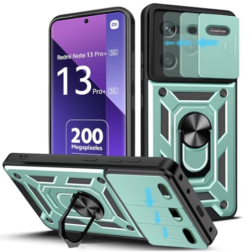 Loyhee Hülle für Xiaomi Redmi Note 13 Pro Plus 5G (6.67"), Kameraschutz Handyhülle mit 360 Grad Ring Ständer Weich TPU Bumper Stoßfest + Hart PC Rückseite Kratzfest Tough Armor Schutzhülle - Grün von Loyhee