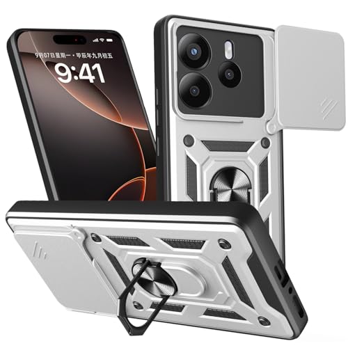 Loyhee Hülle für Xiaomi Redmi Note 14 4G (6.67"), Kameraschutz Handyhülle mit 360 Grad Ring Ständer Weich TPU Bumper Stoßfest + Hart PC Rückseite Kratzfest Tough Armor Schutzhülle - Silber von Loyhee