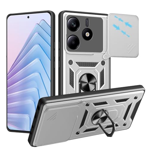 Loyhee Hülle für Xiaomi Redmi Note 14 5G (6.67"), Kameraschutz Handyhülle mit 360 Grad Ring Ständer Weich TPU Bumper Stoßfest + Hart PC Rückseite Kratzfest Tough Armor Schutzhülle - Silber von Loyhee