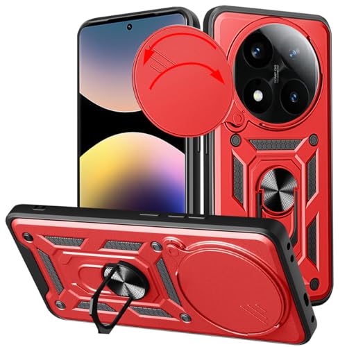 Loyhee Hülle für Xiaomi Redmi Note 14 Pro 4G (6.67"), Kameraschutz Handyhülle mit 360 Grad Ring Ständer Weich TPU Bumper Stoßfest + Hart PC Rückseite Kratzfest Tough Armor Schutzhülle - Rot von Loyhee
