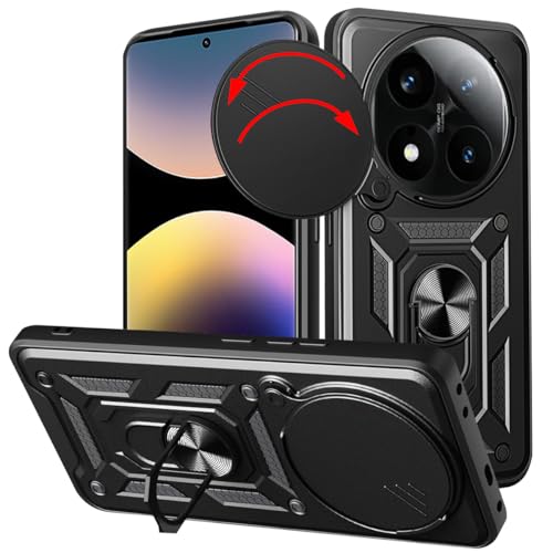 Loyhee Hülle für Xiaomi Redmi Note 14 Pro 4G (6.67"), Kameraschutz Handyhülle mit 360 Grad Ring Ständer Weich TPU Bumper Stoßfest + Hart PC Rückseite Kratzfest Tough Armor Schutzhülle - Schwarz von Loyhee