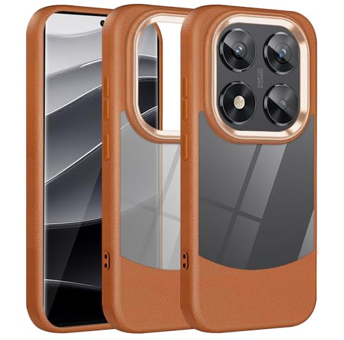 Loyhee Hülle für Xiaomi Redmi Note 14 Pro Plus, Einfarbig Lederstruktur TPU-Rahmen + Anti-Kratzer Transparente Acrylrückwand, Stoßfest Anti-Rutsch Handyhülle - Braun von Loyhee