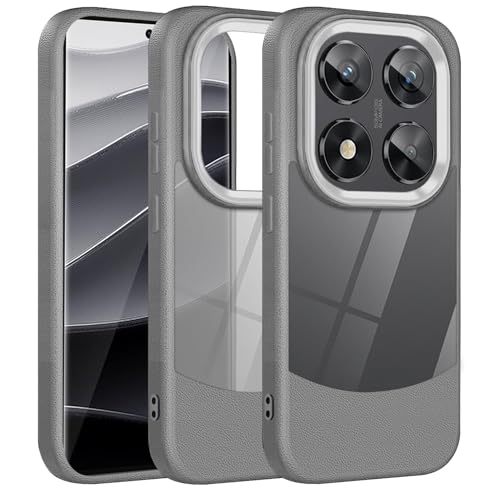 Loyhee Hülle für Xiaomi Redmi Note 14 Pro Plus, Einfarbig Lederstruktur TPU-Rahmen + Anti-Kratzer Transparente Acrylrückwand, Stoßfest Anti-Rutsch Handyhülle - Grau von Loyhee