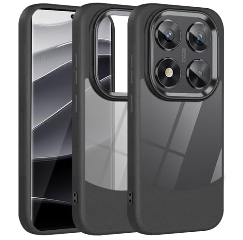 Loyhee Hülle für Xiaomi Redmi Note 14 Pro Plus, Einfarbig Lederstruktur TPU-Rahmen + Anti-Kratzer Transparente Acrylrückwand, Stoßfest Anti-Rutsch Handyhülle - Schwarz von Loyhee