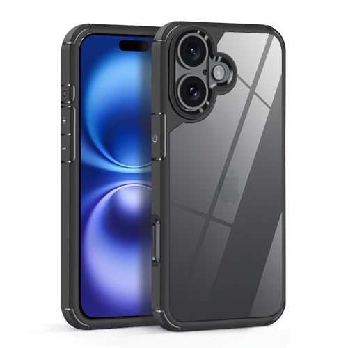Loyhee Hülle für iPhone 16 Plus (6.7"), Stoßfest Militärstandard FallSchutz Handyhülle Transparent Kratzfeste PC Rückseite + TPU Bumper Anti-Fingerabdruck Schutzhülle - Schwarz von Loyhee