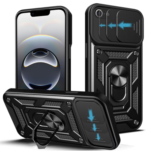 Loyhee Hülle für iPhone 16e (6.1"), Kameraschutz Handyhülle mit 360 Grad Ring Ständer Weich TPU Bumper Stoßfest + Hart PC Rückseite Kratzfest Tough Armor Schutzhülle - Schwarz von Loyhee