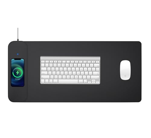 15W Gaming Mauspad & Tastatur, 730 x 330 mm, kabelloses schnelles Laden, PU-Leder-Tastatur-Pad, rutschfeste Gaming-Desktop-Pad, Telefon-Ladegerät(Schwarz, Groß) von Loyobo