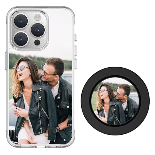 Entwerfen Sie Ihren eigenen Foto Text Telefonständer mit starkem magnetischem personalisiertem Fall Kompatibel mit iPhone 15 Pro Max, Telefonständer Kompatibel mit Magsafe von Loyobo