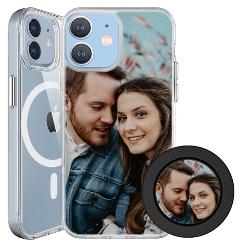 Personalisierte Handyhülle für iPhone 12 Mini, mit magnetischem Handy-Ständer, schlankes PC + TPU, individuelle Foto-Hülle, niedlicher Handy-Ständer, kompatibel mit Magsafe-Handyhülle von Loyobo